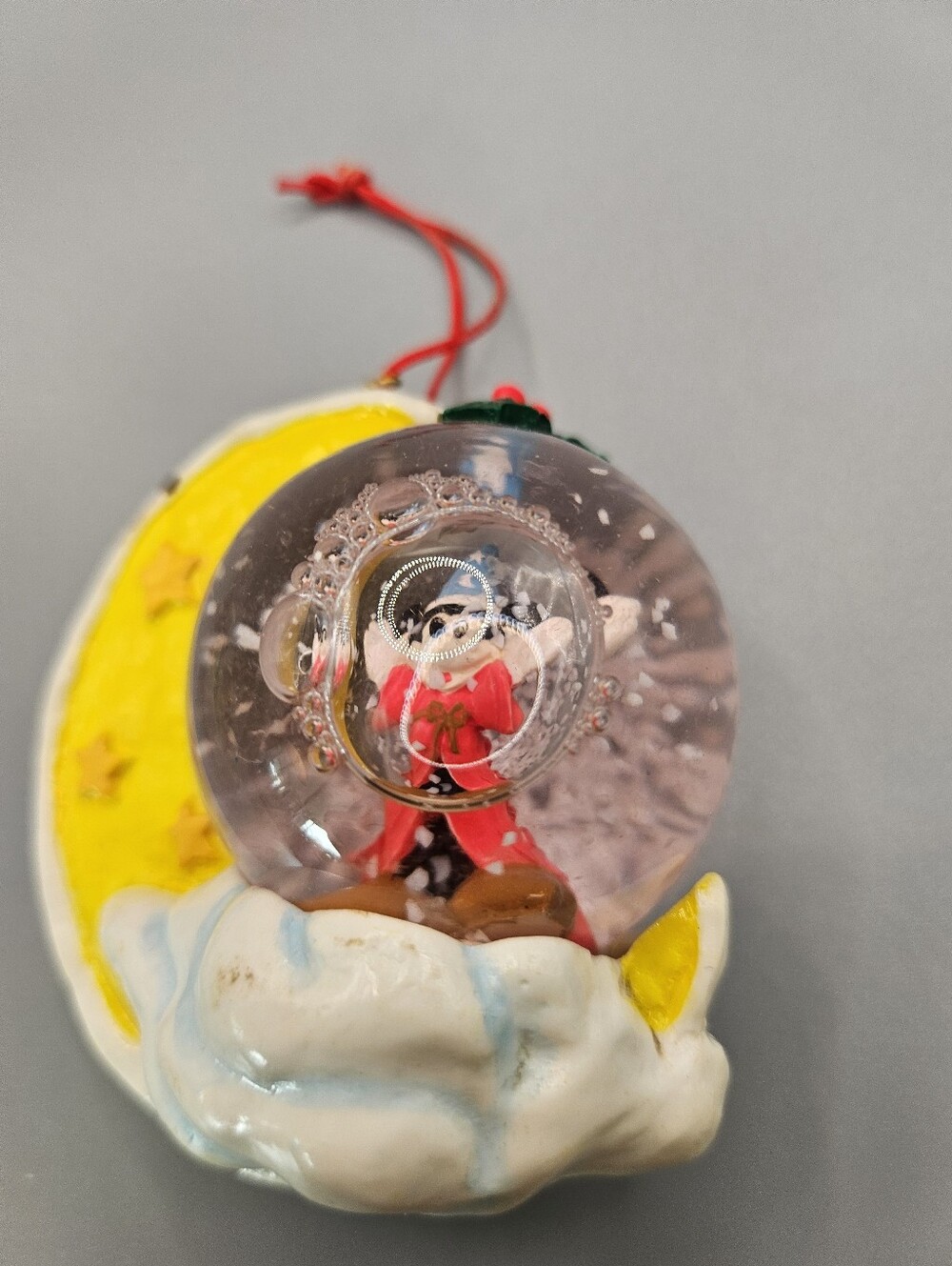 Vintage Disney Sorcerer Mickey Mouse Moon Cloud Snow Globe Ornament Ceramic